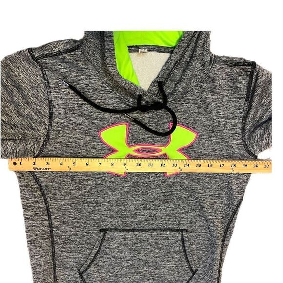 Under Armour Logo Grey Hoodie with Hand Warmer Pockets. Fleece Lined.  No Sz Lab - Picture 6 of 6